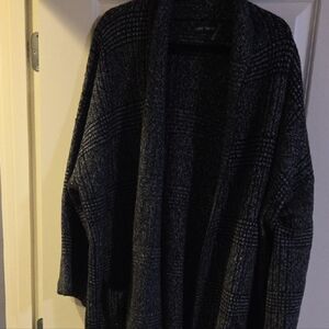 Cozy Black and Gray Plaid Cardigan Duster